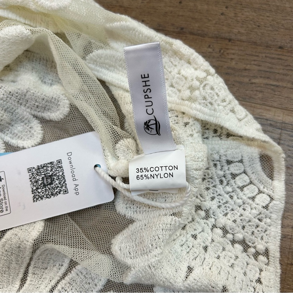 Cupshe | NWT Cream Boho Lace Top Swimsuit Cover-up Women’s One Size - Picture 6 of 8